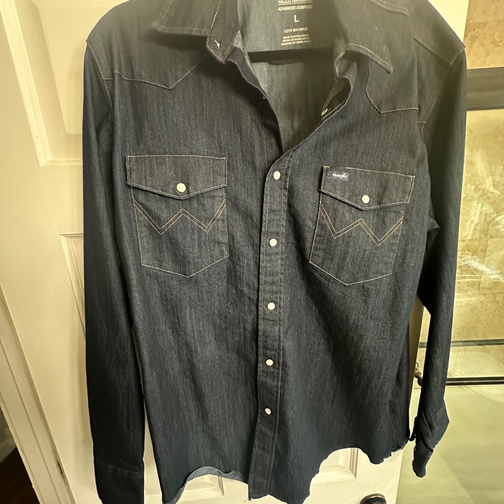 Wrangler Dark Blue Denim Shirt , Pearl Snap